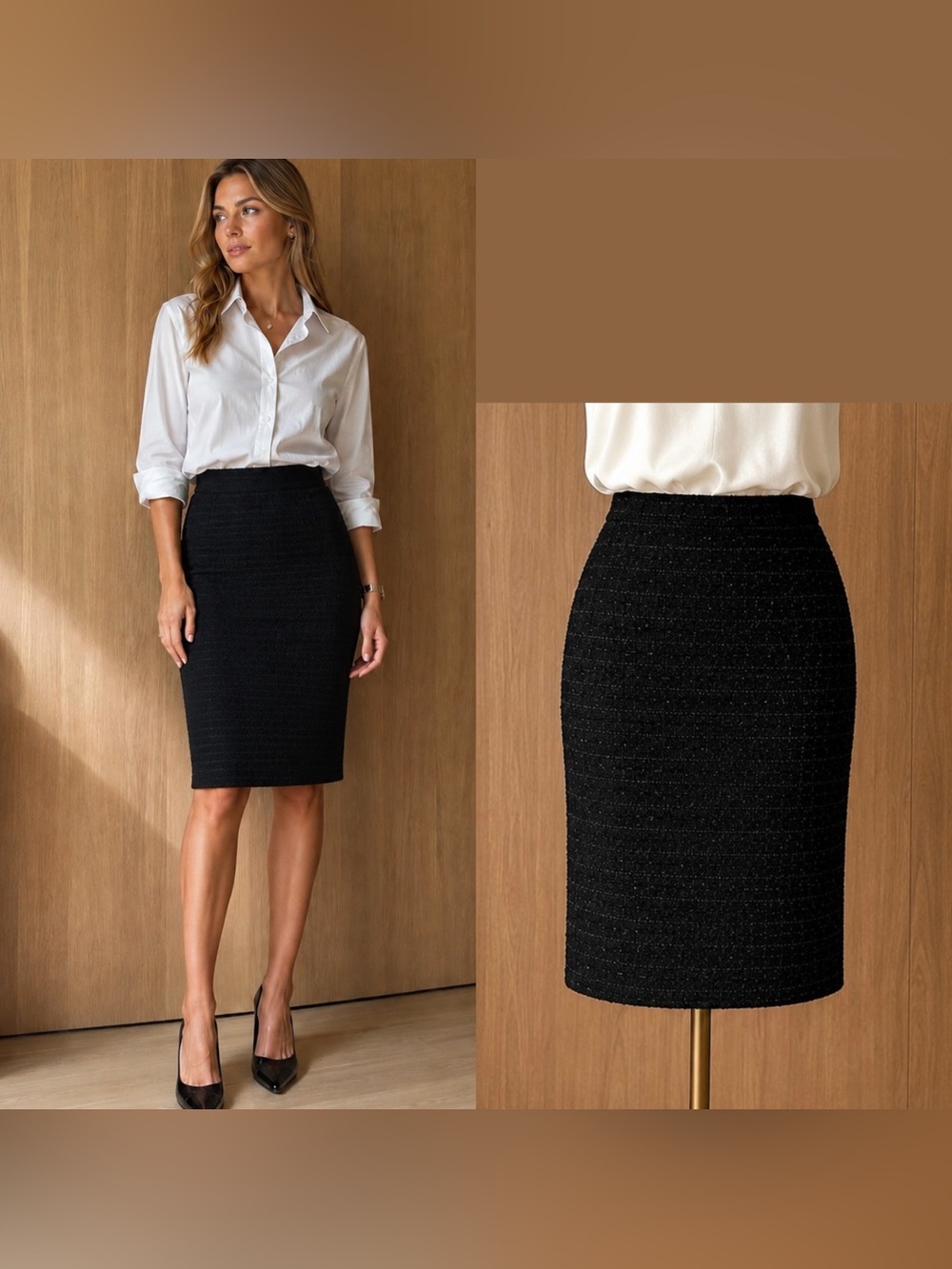 St. John Collection Black Tweed Pencil Skirt